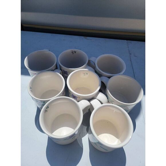 Vintage Set of 8 Pfaltzgraff Cups April Floral Coffee Tea Mug Ceramic White - Picture 3 of 4